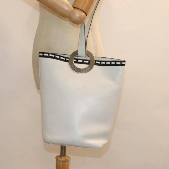 CELINE Shoulder Bag Leather White Silver Auth - Picture 1 of 16